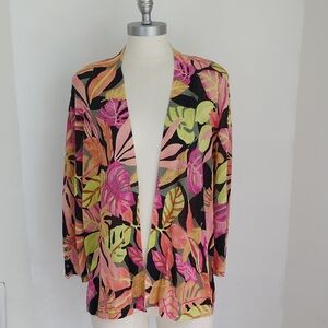 Chico's Women Tropical Floral Lightweight Cardigan Sweater Sz XL Vacation Layers